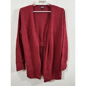 Patagonia‎ Loislee Wrap Cardigan Sweater Womens Large Red Nubby Knit Open Front
